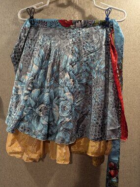 Darn Good Yarn Silk Sari Wrap Skirt | Reversible | Boho | Floral